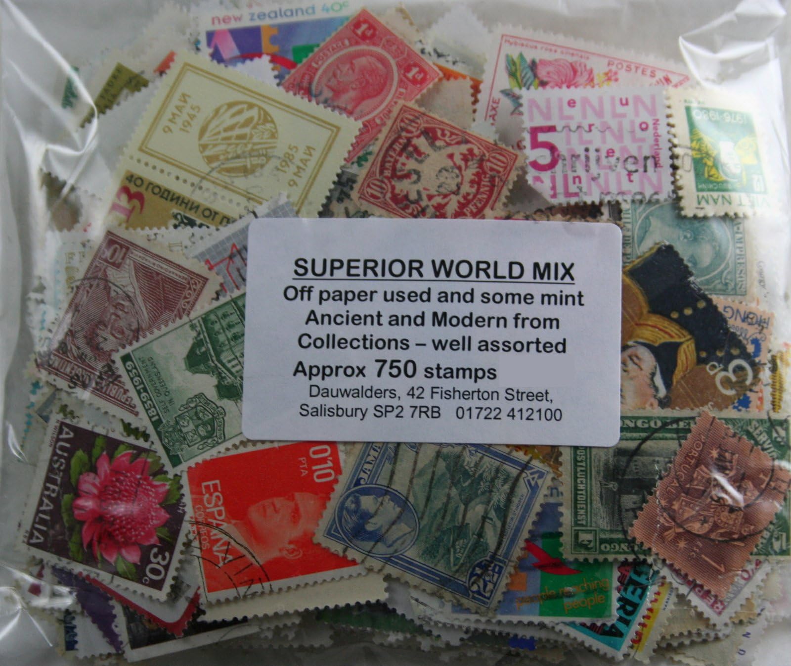 Dauwalders of Salisbury Superior Worldwide stamp Mix, approx 750 off paper used and some mint
