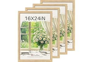 KissNow 16x24 Poster Frame 4 Pack, Natural Oak Wood Picture Frame with Polished Plexiglass, Wall Hanging