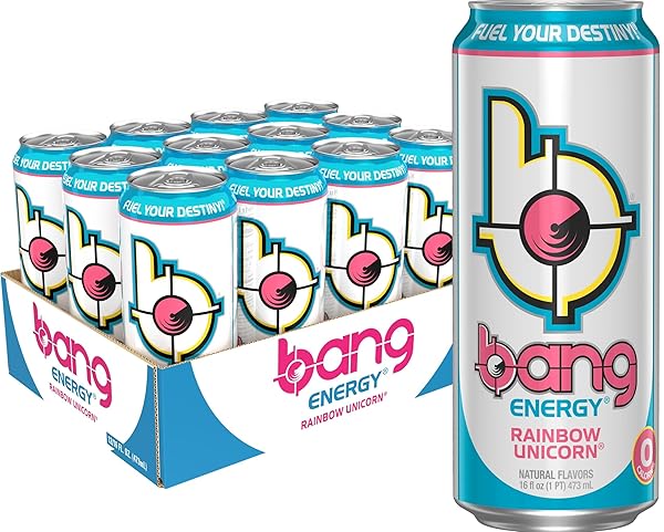 BANG ENERGY RAINBOW UNICORN, SUGAR-FREE ENERGY DRINK, 16 FL OZ (PACK OF 12) – PACKAGING MAY VARY