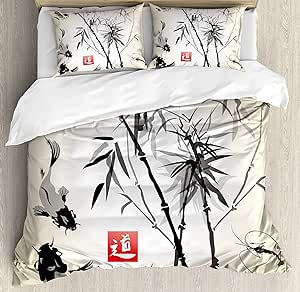 KIMDFACE Juego de Funda nórdica Japonesa, pájaros artísticos Peces y