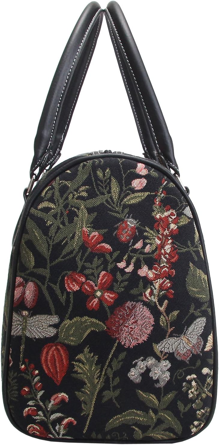 Signare Tapestry Women Travel Duffel Weekender Hand Luggage Overnight Bag Garden Flower with Sunflower Poppy Butterfly Dragonfly in Black (TRAV-MGDBK)(Size: L) - Image 4