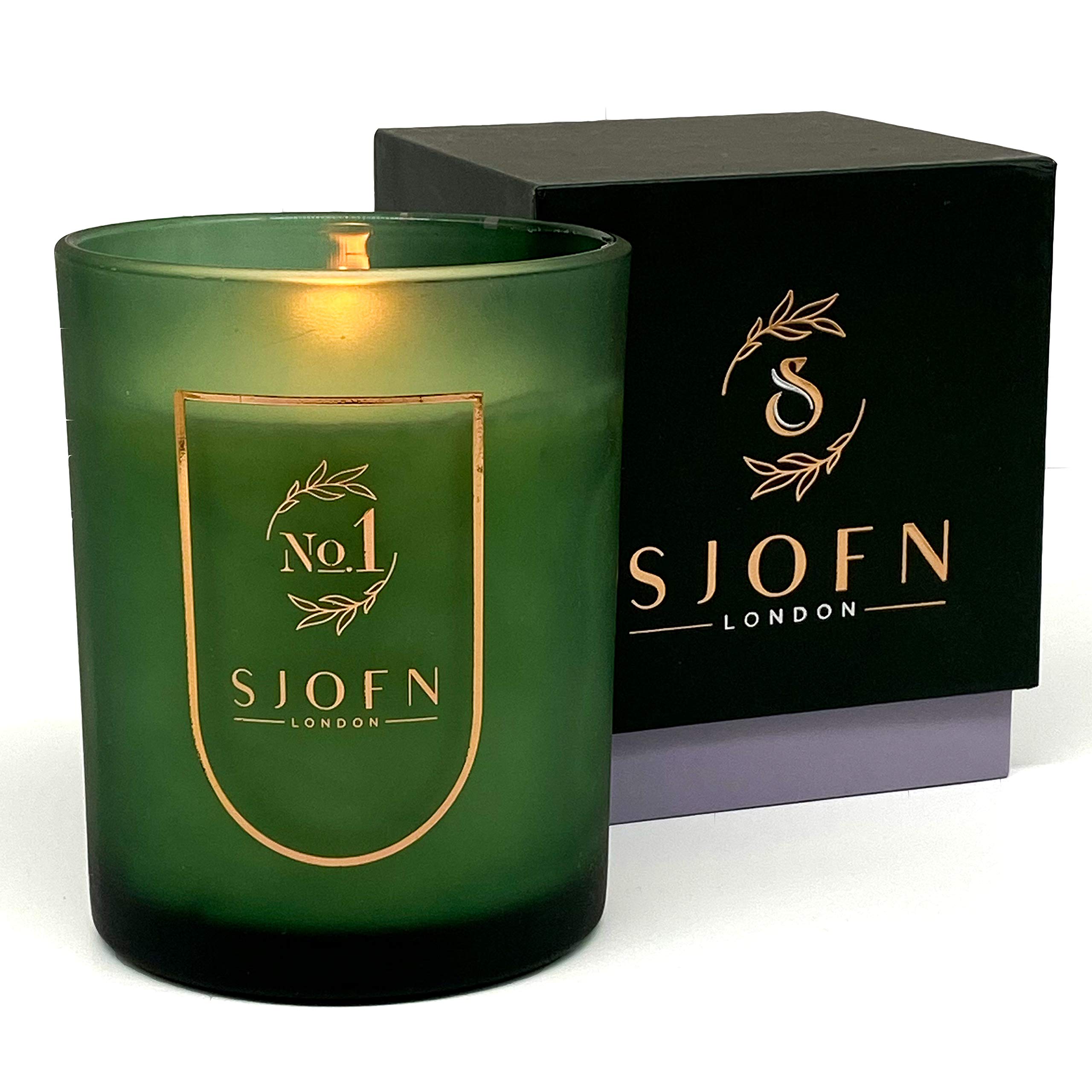 Sjofn No.1 Luxury Essential Oil Soy Candle – Vegan Aromatherapy Candles with 45-Hr. Burn Time – Clean-Burning Cotton Wick Candle, Subtly Scented with Floral and Citrus by Sjofn, 220 g.