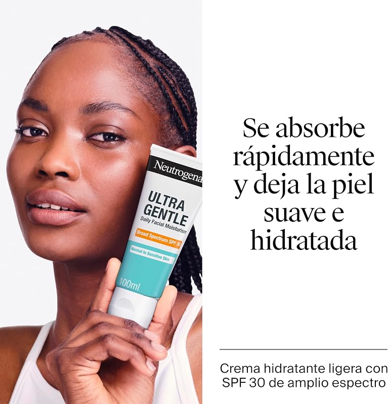 Hidratante Facial Ultra Suave de Uso Diário SPF 30 (100 ml), Protetor Solar de Espectro Largo 30 com CICA, Protetor Solar Facial Leve e Não Comedogénico, Pele Normal a Sensível