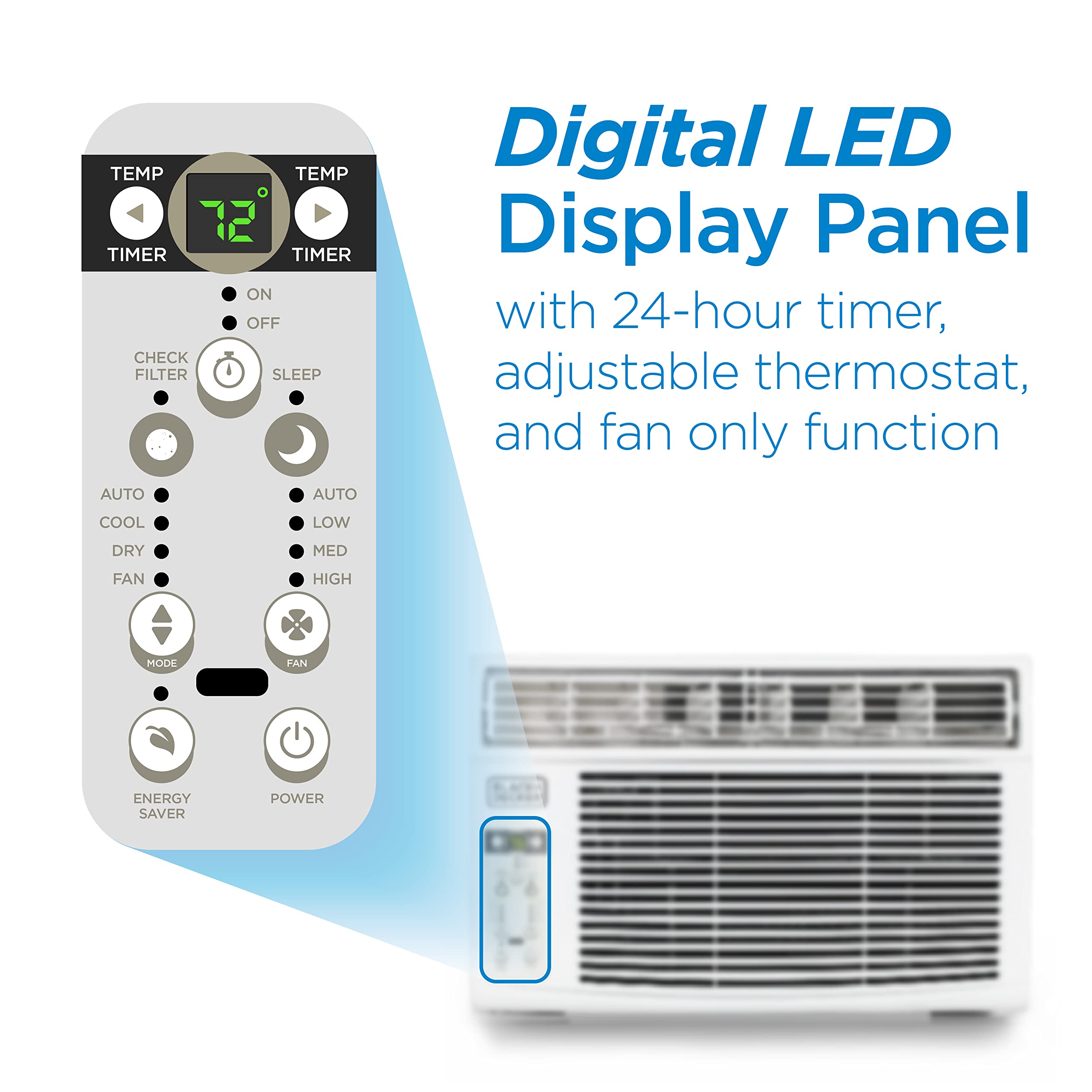 BLACK+DECKER Window Air Conditioner 14300 BTU, AC Window Unit Cools Up to 700 Square Feet, Window AC Unit with Remote Control, 3 Cooling Speeds and Fan Only Function, BD145WT6, White