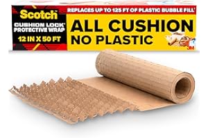 Scotch Cushion Lock Protective Wrap, 12 in x 50 ft, Sustainable Packaging Solution for Packing, Shipping and Moving, No Scissors or Tape Needed, Great Alternative to Bubble Cushion Wrap (PCW-1250)