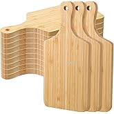 Patelai 12 Pcs Thicken Bamboo Cutting Board Bulk Wood Chopping Unfinished Crafts Serving Charcuterie Boards for DIY Wedding Housewarming Gift(Handle)