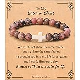 JoycuFF Christian Bracelets for Women Cross Bracelets for Religious Women Easter Catholic Natural Stone Bracelets Christian Jewelry Faith Communion Baptism Gifts