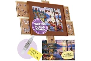 JoyBerri Jigsaw Puzzle Board - Extra Sturdy 1500 Piece Puzzle Table with Drawers, Bonus Puzzle and Puzzle Glue for Puzzle Storage and Organization
