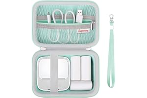 Supmay Hard Caying Case for iDPRT Mini Printer Portable Sticker Printer, Thermal Label Printer Storage Case with Mesh Pocket for Roll Sticker Paper, USB Cable, Green