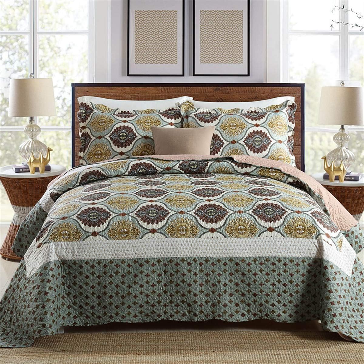 Wendbare Bettdecke Frühling Patchwork - Leichte Steppdecke 150x200cm Green