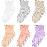 Cooraby 6 Pairs Toddler Ruffle Socks with Anti Slip Frilly Cute Cotton Dress Socks for Baby Girls 6M-6Y