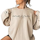 Custom Mama Sweatshirt with Kid Names on Sleeve Personalized Mom Sweatshirt for Women for Mom Sweater Est 2026 Multicolor