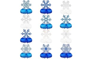 HEDEEY 12 Pcs Blue White Christmas Snowflake Honeycomb Centerpieces for Tables Winter Party Decorations Christmas Centerpieces Table Topper Signs for Xmas Birthday Baby Shower Party Supplies