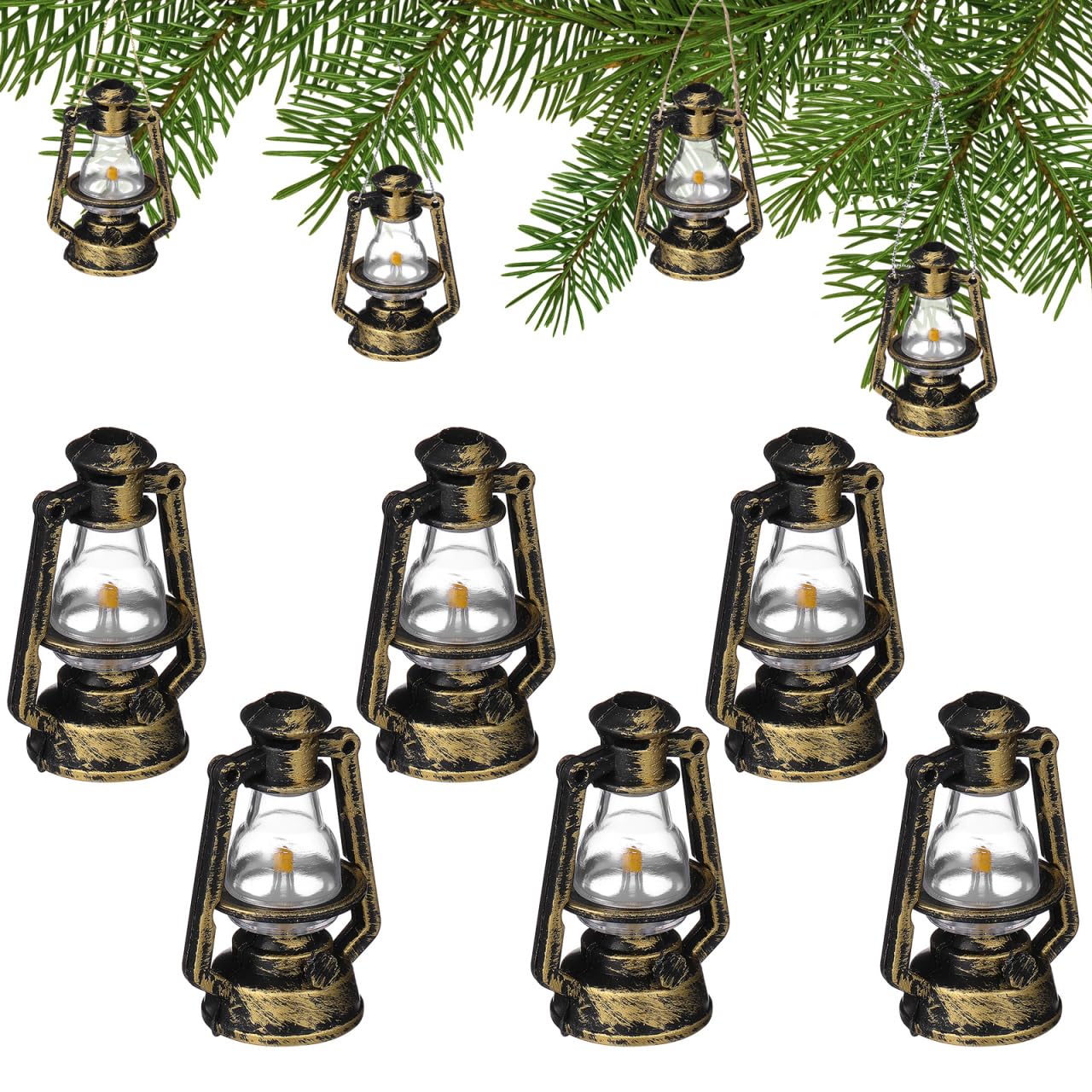 MAGICLULU Mini Hurricane Lanterns - 10pcs Mini Dollhouse Miniature Decorative Xmas Tree Hanging Oil Kerosene Lanterns for Christmas