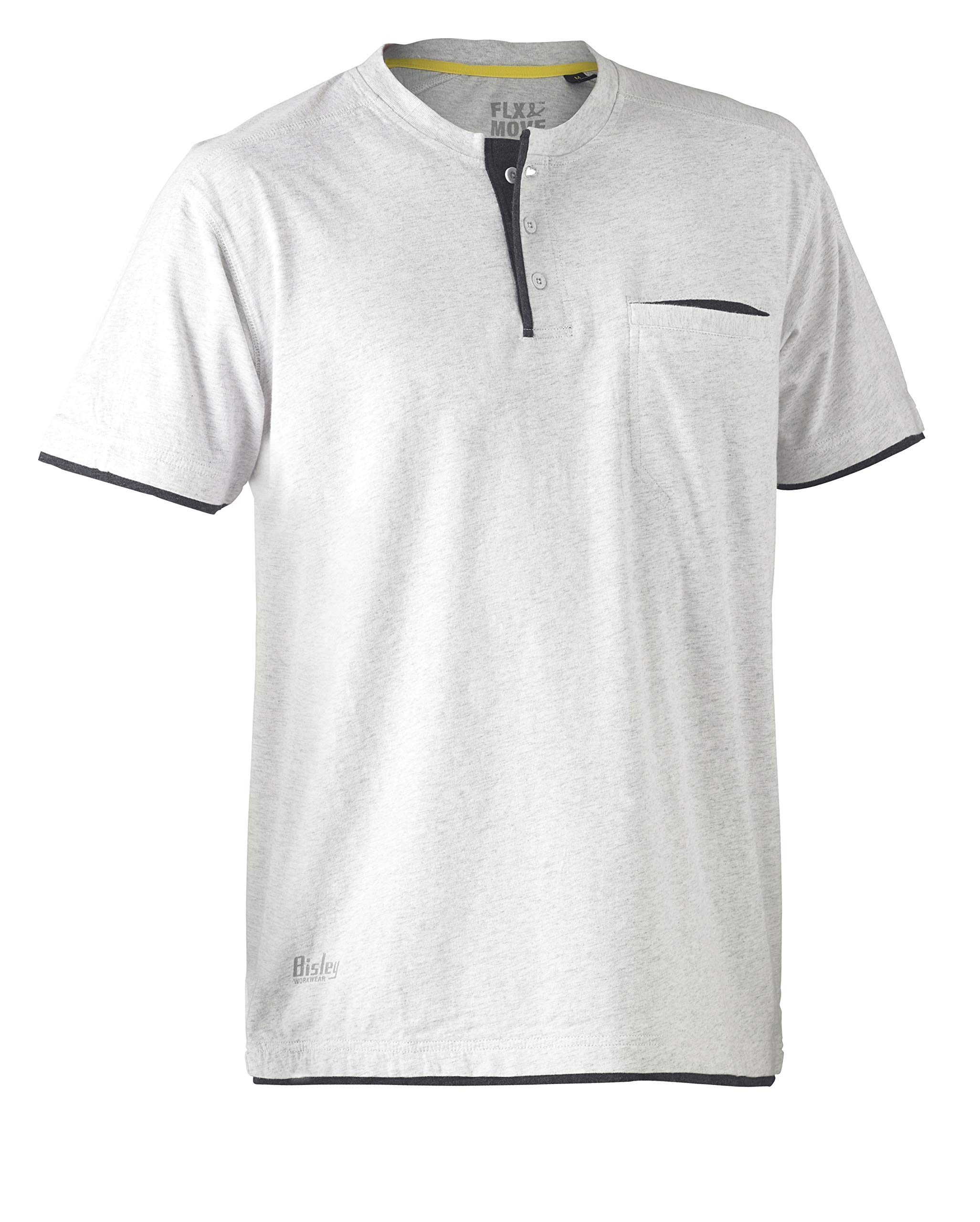 Bisley Workwear UKBK1932_BGGY Flex & Move Cotton Henley T-Shirt Short Sleeve - Grey Marle, 3XL