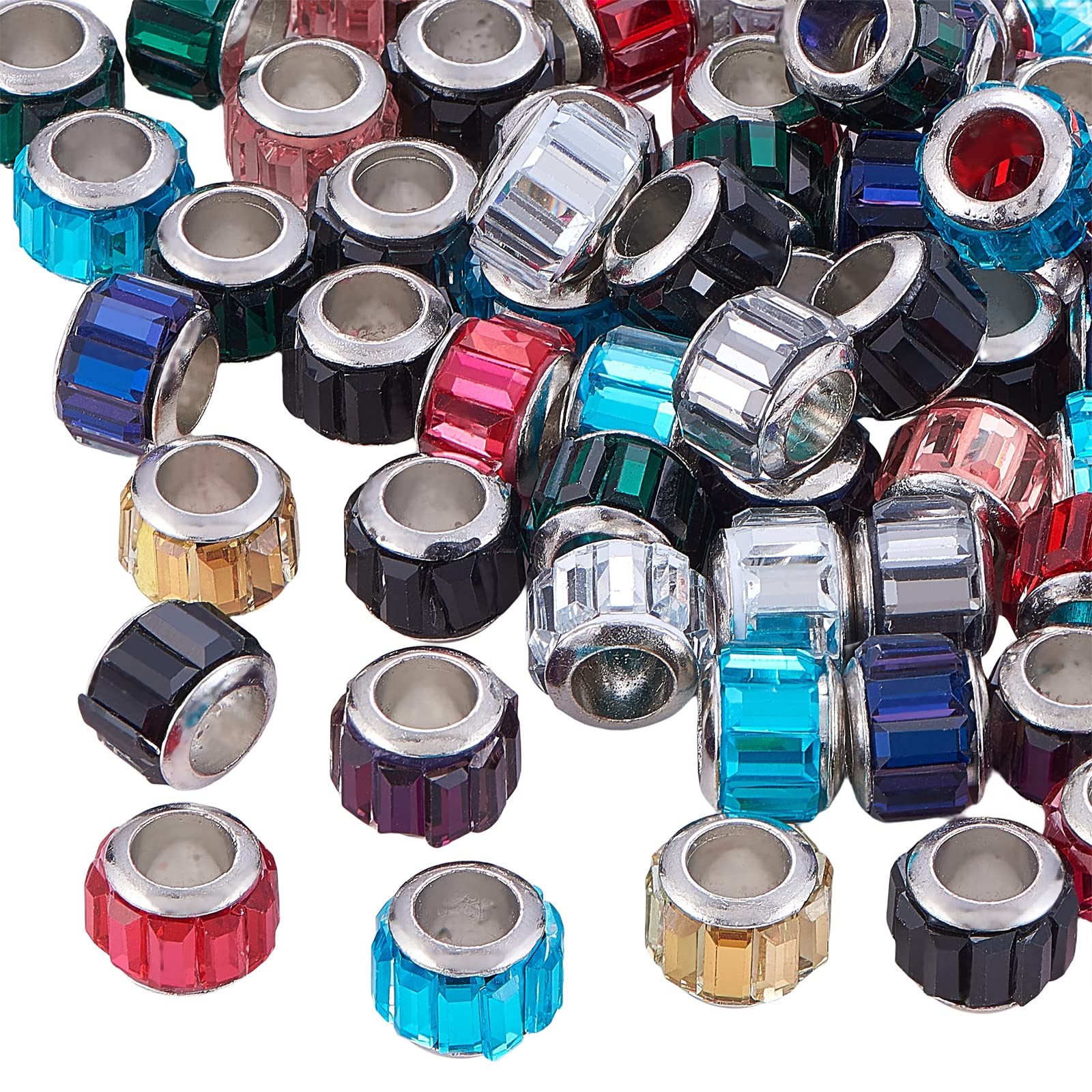 UR URLIFEHALL 100 Pcs Random Mixed Colour Faceted Glass European Beads Rondelle Large Hole Beads for Bracelet Necklace Jewellery Making