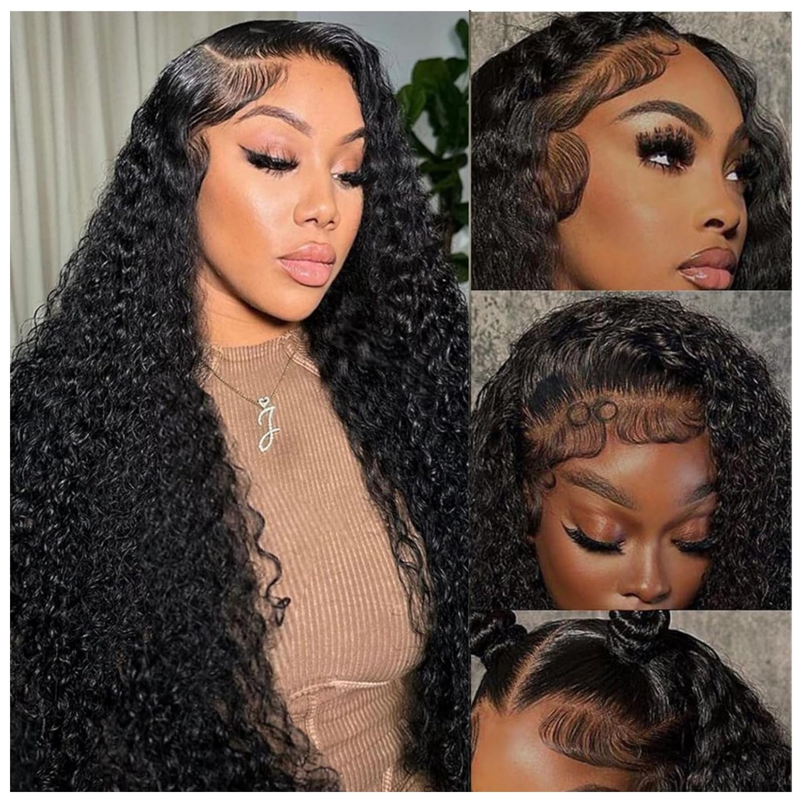 360 Full Lace Deep Curly Wave HD Transparent Lace Front Wigs Human Hair Brazilian Virgin Curly Wave Lace Frontal Wig Curly Wig Pre Plucked with Baby Hair for Black Women (18 Inch) — image 1