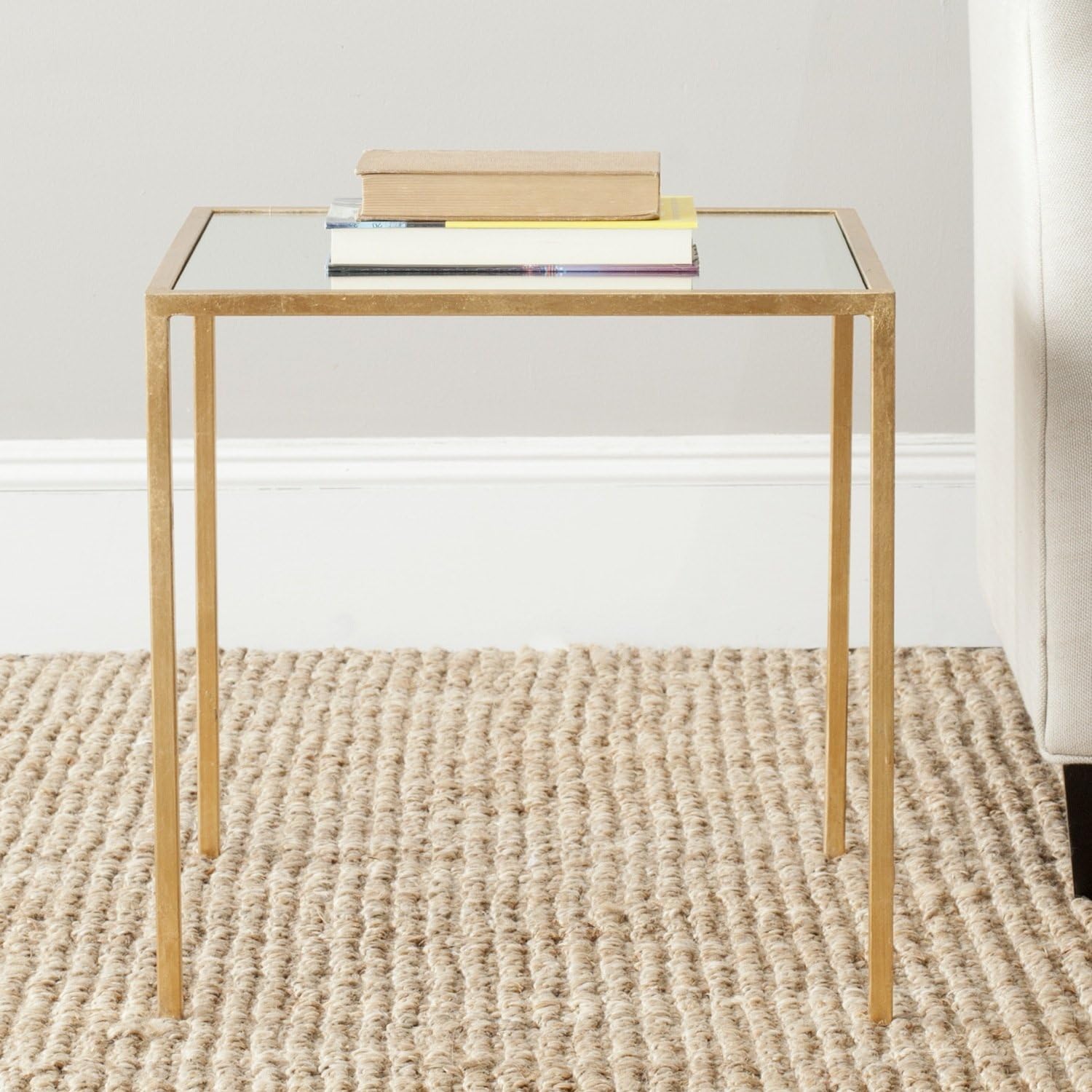SAFAVIEH Home Collection Kiley Gold Leaf Mirror Top Square Side End Accent Table