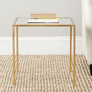 SAFAVIEH Home Collection Kiley Gold Leaf Mirror Top Square Side End Accent Table