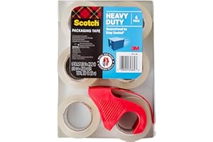 Scotch Heavy Duty Shipping Packing Tape, Clear, Holiday Shipping Supplies, 1.88 in. x 22.2 yd., 6 Tape Rolls with 1 Dispenser