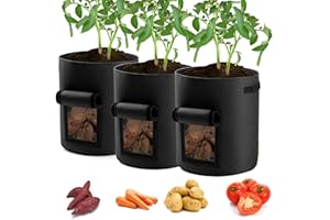 Garden4Ever Potato Planter Bags 3-Pack 10 Gallons Grow Bags Aeration Tomato Plant Pots with Flap and Handles (Black)