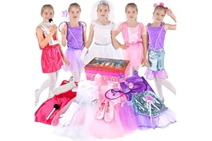 Toiijoy Girls Dress up Costume Set Princess,Fairy,Mermaid,Bride,Pop Star Costume for Little Girls Toddler Ages 3-6yrs
