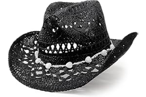 DRESHOW Straw Cowboy Cowgirl Hat for Women Men Western Coastal Cowboy Beach Hat with Shapeable Brim Unisex Rolled up Caps