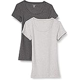 Amazon Essentials Women's Slim-Fit Cap-Sleeve Scoop Neck T-Shirt, Pack of 2