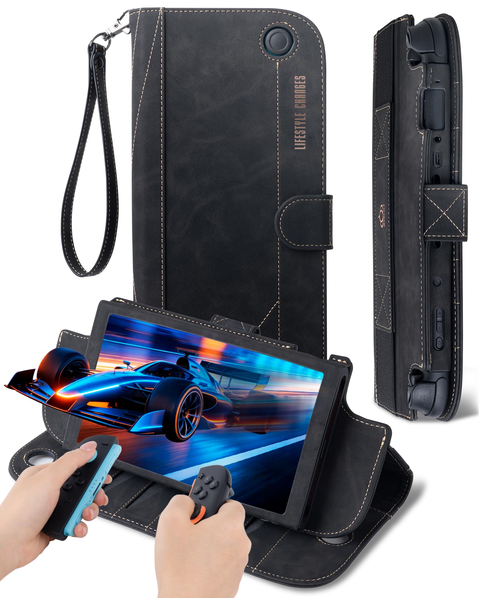 XGUO Travel Carrying Cover Case for Nintendo Switch 2 (Compatible with 2025 Model), Flip Protective Shell With 12 Game Card Slots and Stand, Slim Accessories for Gamers, Black