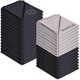 SmoTecQ 32 Pack Microfiber Cleaning Cloths for Glasses (Individually Wrapped) - Premium Optical Lens Cleaner for Screens, iPhone, iPad, Camera &amp; Eyeglasses - Washable &amp; Lint Free (Black &amp; Grey)