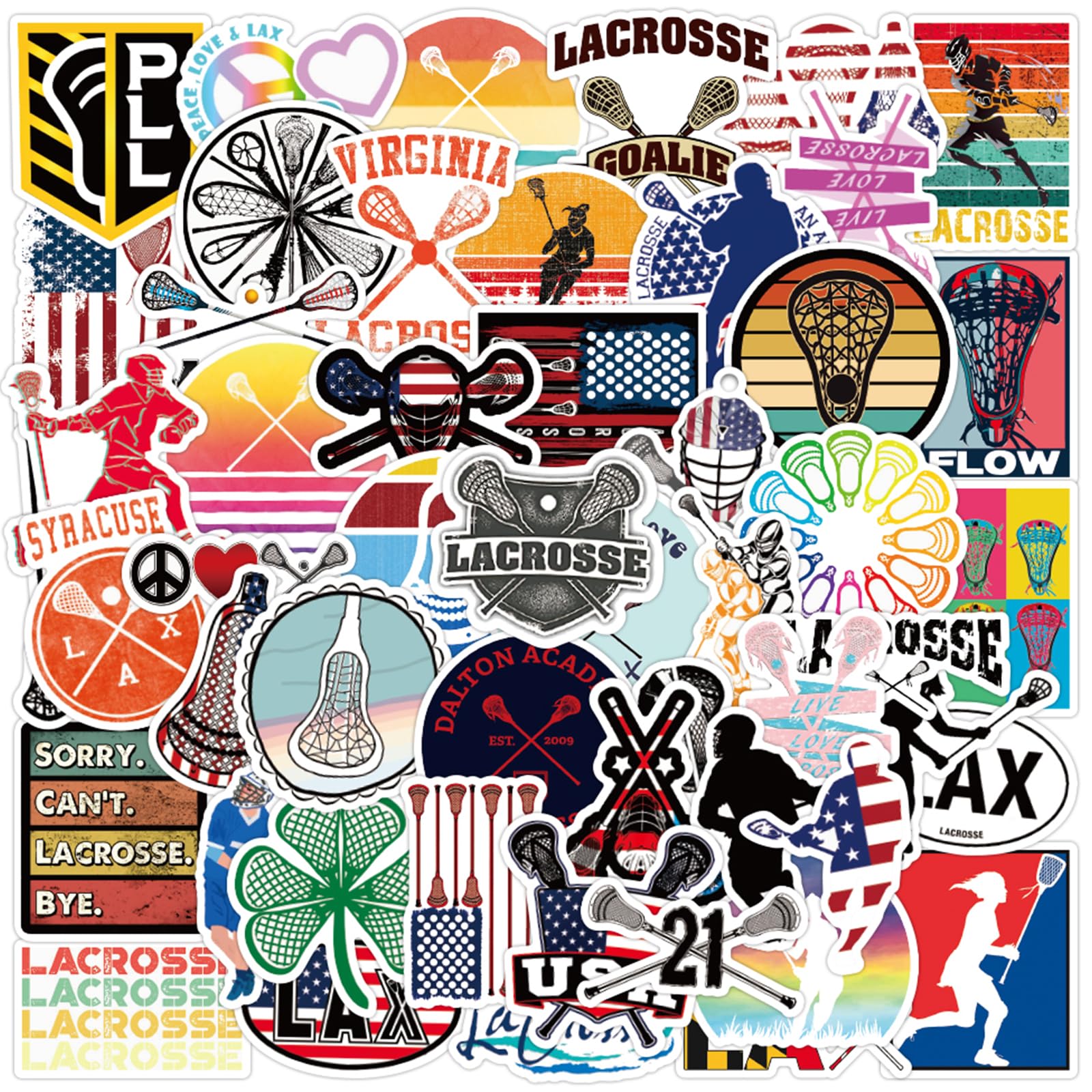 Photo 1 of 100 Pcs Lacrosse Stickers, Vinyl Waterproof Lacrosse Stickers for Water Bottles, Laptop, Notebook, Scrapbook, Luggage, Cell Phone, Helmet, Party Favors