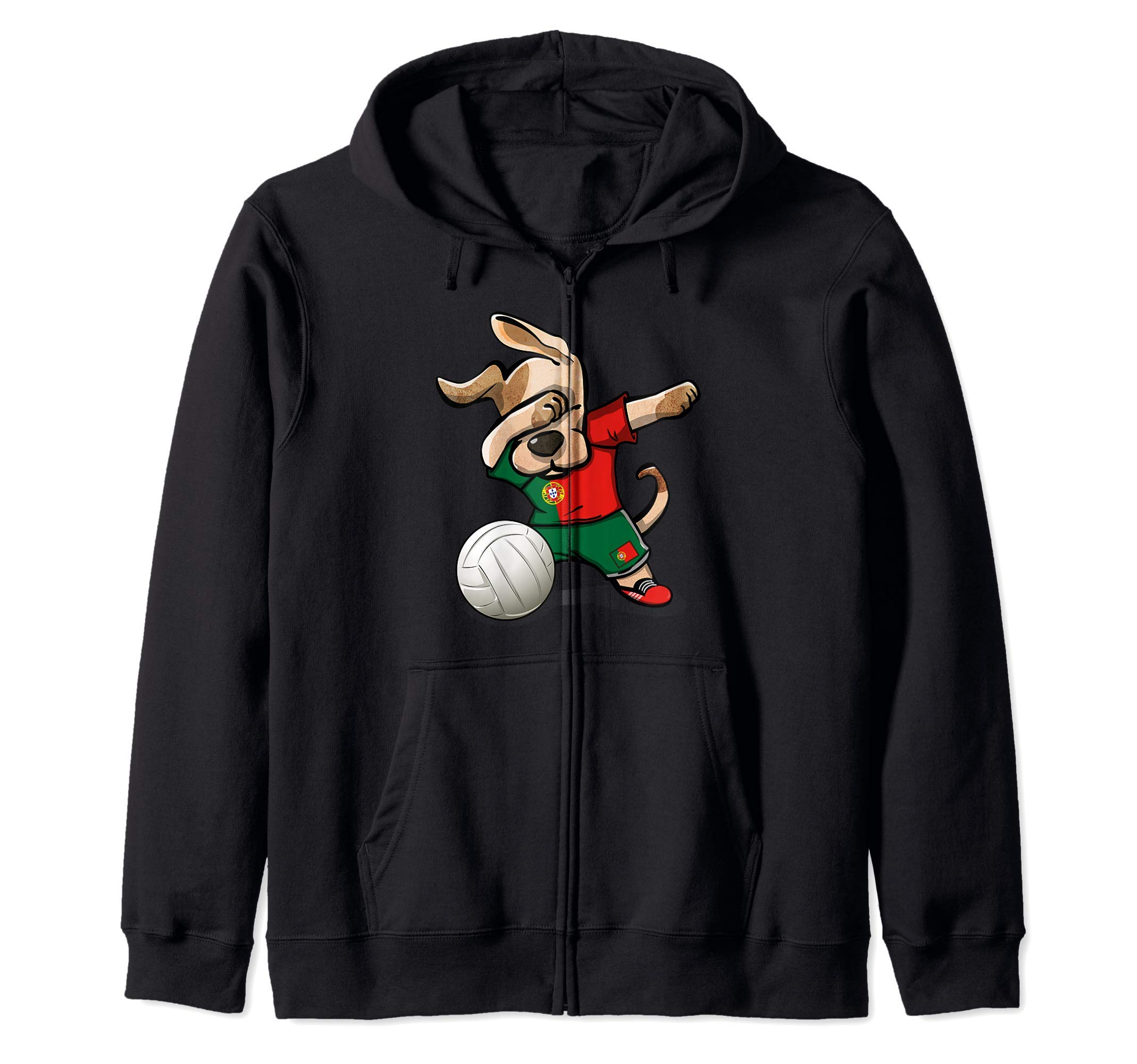 Dabbing Dog Proud Portugal Volleyball Lovers Portuguese Flag Zip Hoodie