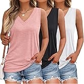 SUNBS 3 Pack Tank Top Women 2026 Sleeveless V Neck Summer Causal Loose Fit Tops Basic Flowy Dressy Cute Long Shirts Outfits