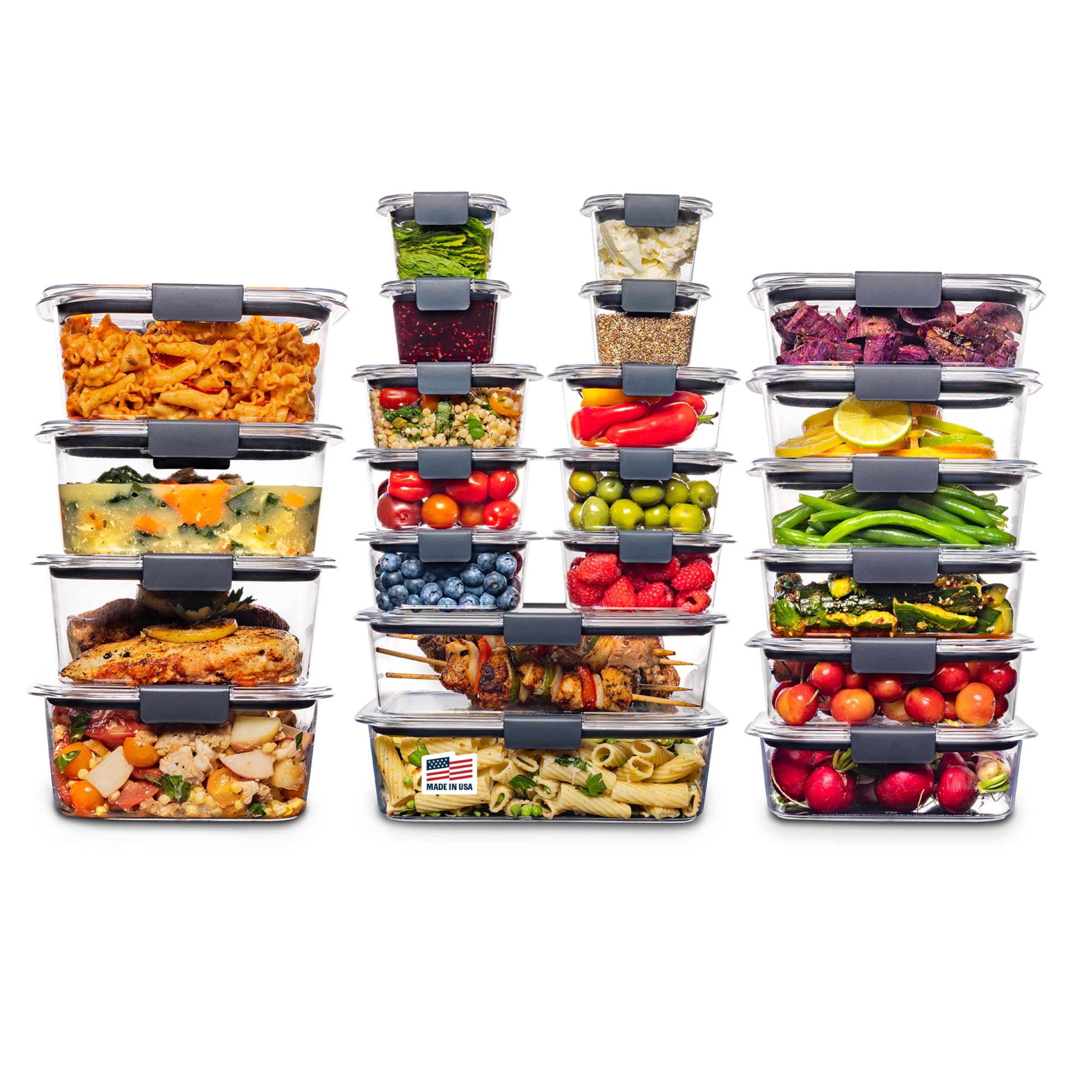 Rubbermaid Brilliance BPA Free 44-Piece Food Storage Containers Set Airtight Leak-Proof with Lids for Meal Prep Lunch and Leftovers