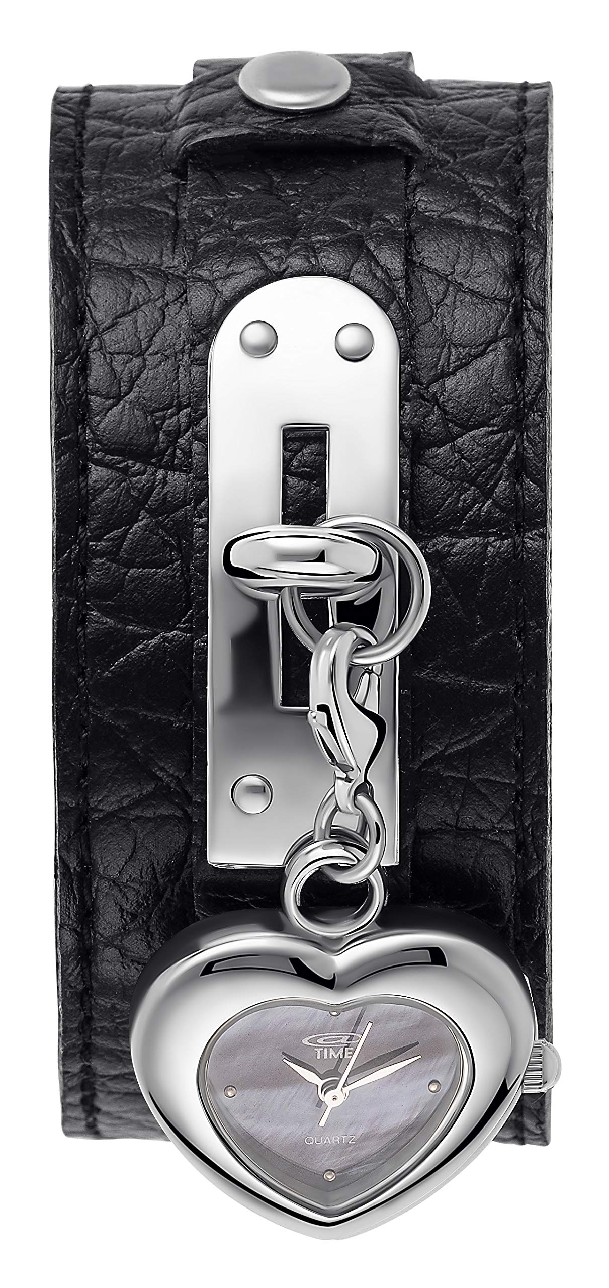 At Time Women's Quartz Watch with Blue Dial and Black Leather Strap 422-1007-94