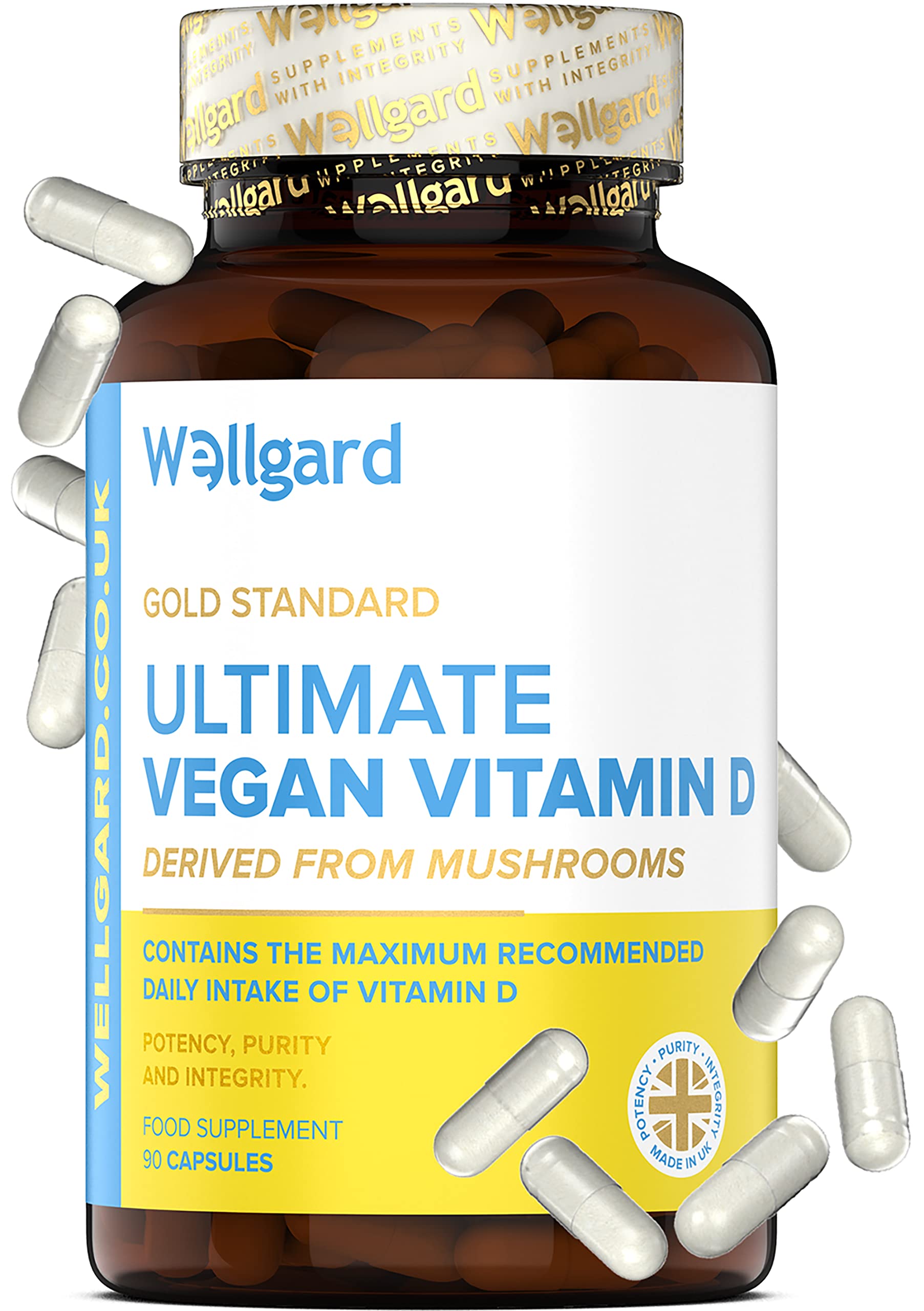 Vegan Vitamin D3 High Strength 3000 IU Capsules by Wellgard, Maximum Strength Vitamin D Supplement, Made in UK