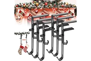 SSFUN 2025 New Heavy Duty 2-in-1 Fireplace Stocking and Garland Hanger, Adjustable Christmas Mantle Hanger with Dual Hooks, No Drill, for Christmas Stocking & Holiday Garland Decorations (6 Pcs)