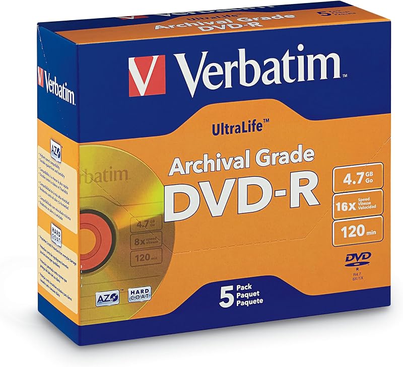 Verbatim DVD-R 4.7GB 16X UltraLife Gold Archival Branded Surface Hard Coat 5pk