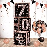 Eiurteao 3pcs 70th Birthday Decorations Boxes for Women, Rose Gold Happy 70 Birthday Balloons Boxes Party Supplies, Seventy Bday Theme Cardboard Box Decor