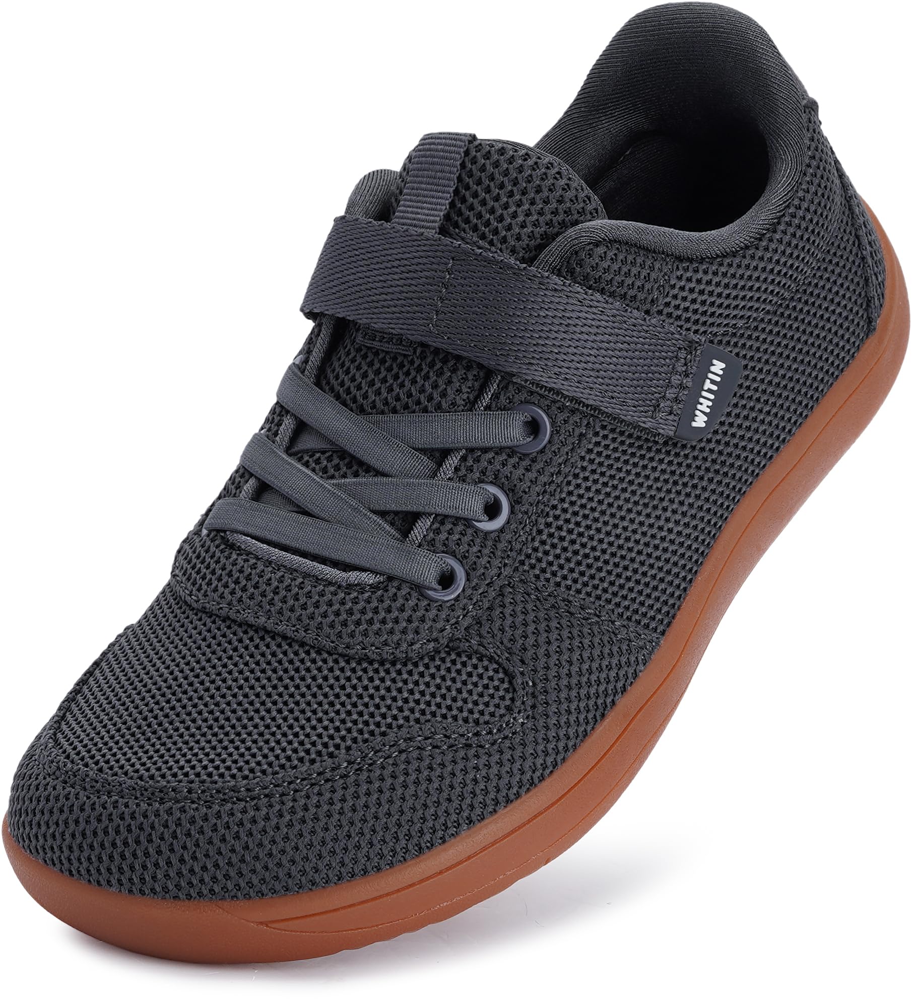 Photo 1 of WHITIN Little Big Kids Wide Width Barefoot Shoes Minimalist Zero Drop Sneaker Boys Girls Size 4 Walking Running Training Sports School Gym Natural Dark Grey 36