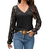 Women's Long Sleeve Lace Shirt V-Neck Bell Sleeve Blouse Elegant Blusas for Women Fall Fashion Tops S-XXL