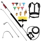 RIDGE WASHER 24 FT Telescoping Pressure Washer Wand, Power Washer Extension Wand with Brush, Telescopic Gutter Cleaner with 3 Stainless Steel Curve Wands, Adjustable Support Belt, 7 Nozzles, 4000 PSI