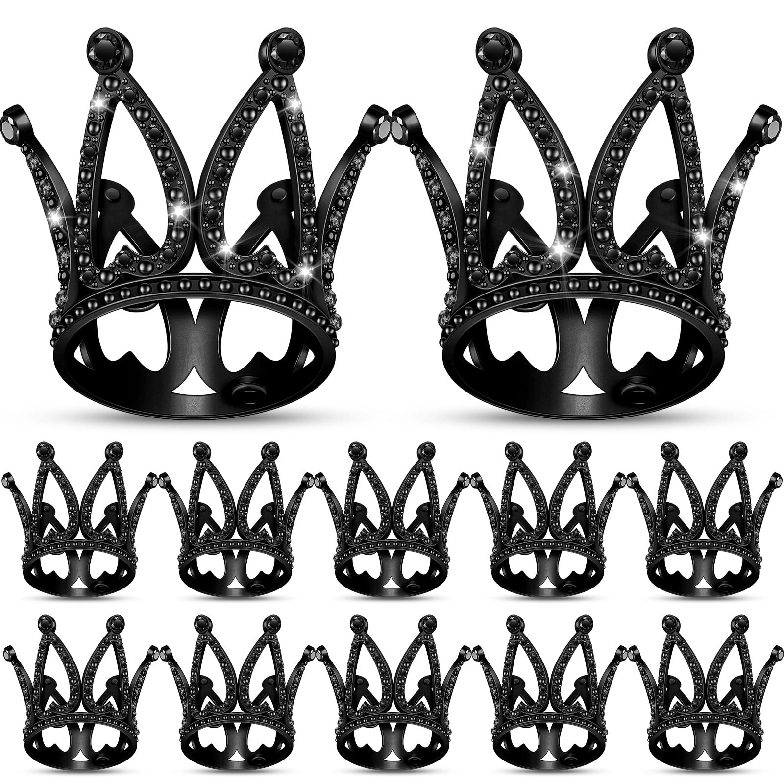 Photo 1 of 12 Pieces Crown Cake Topper Mini Baby Crown Tiny Queen Crown Small Princess Headpiece Cake Decoration for Women Lady Girl Bridal Wedding Royal Themed Baby Shower Decor Birthday Party (Black)