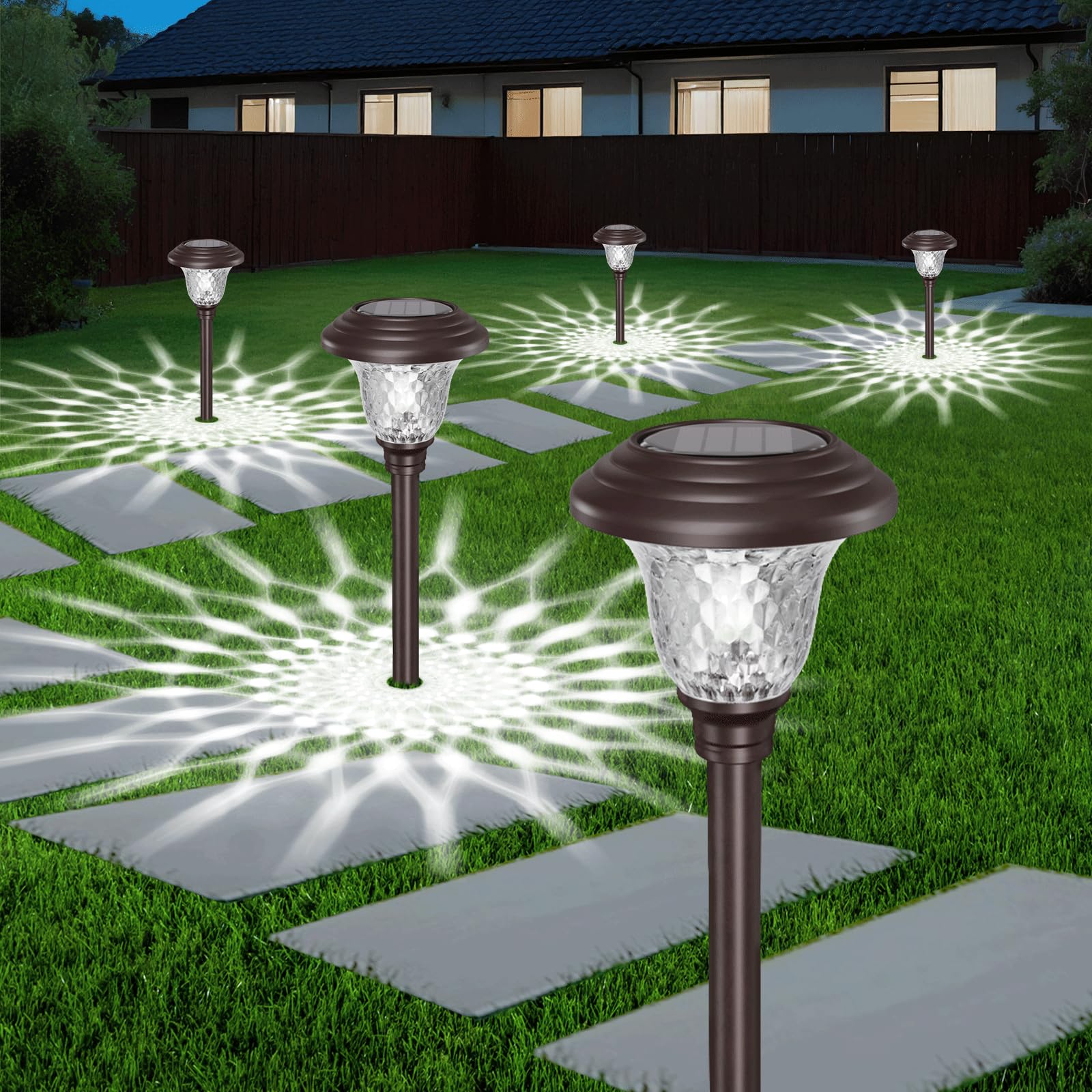 Photo 1 of BEAU JARDIN 8 Pack Solar Pathway Lights Outdoor Solar Powered Lights Waterproof Glass High Lumen for Garden Landscape Path Yard Walkway Patio Driveway Outside Colored Color Changing White Bronze