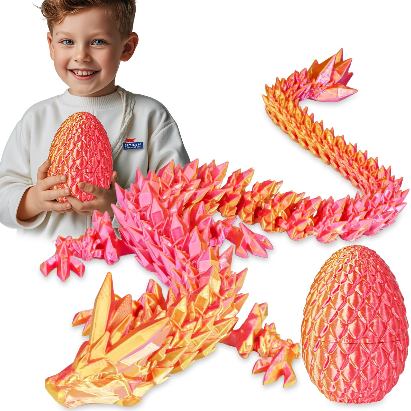 Balkwan Surprise Dragon Egg with Dragon Inside – Gifts for Kids and Adults, 3D Printed Fidget Toy, Ideal for Christmas, Easter, Birthdays, Fun Desk Décor and Stress Relief(Orange Red, Large)