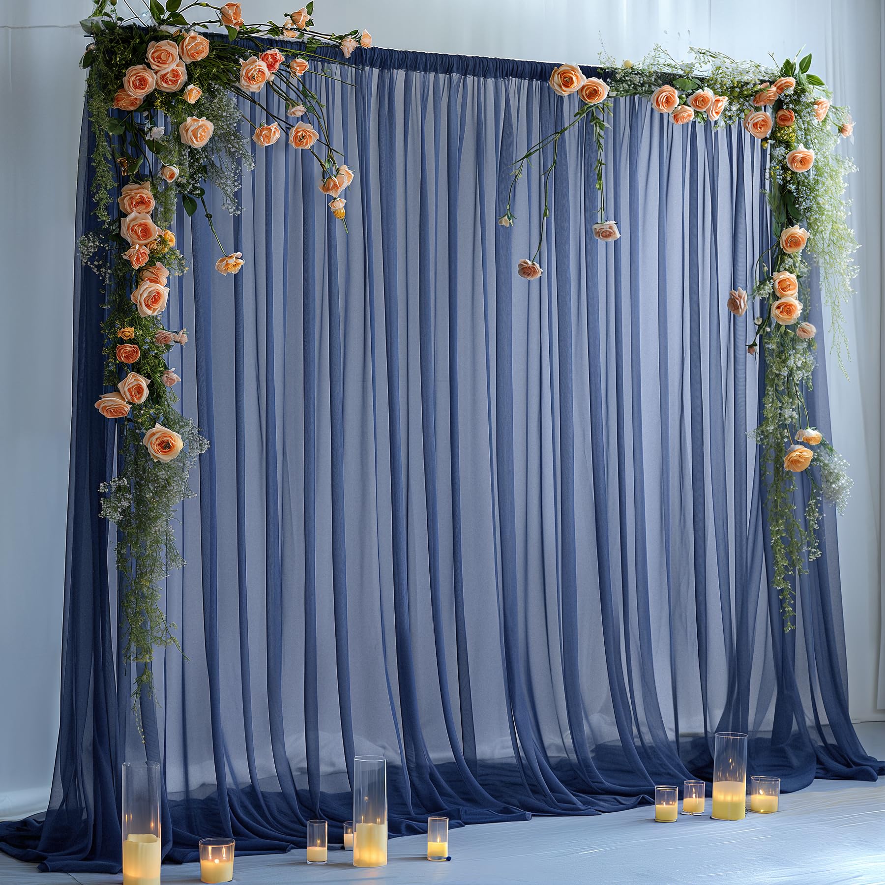 Photo 1 of 10ft X 10ft Navy Blue Tulle Backdrop Curtain for Parites, Sheer Backdrop Curtains Fabric Drapes for Wedding Ceremony Arch Party Stage Decorations