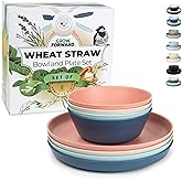 Grow Forward Premium Wheat Straw Plates and Bowls Sets - 8-Piece Wheat Straw Dinnerware Sets - Unbreakable & Reusable Microwave Safe Plastic Dinner Plates for Outdoors, RV, Camping Dishes - Tropical