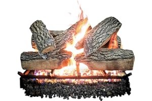 Dreffco 24" Premium Gas Logs - for Vented Fireplaces, Natural Gas or Liquid Propane - Blazing Oak Design (Logs Only)