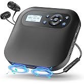 Desobry Portable CD Player with Bluetooth, Dual Speakers, FM Transmitter | Discman Player with Rechargeable Battery, AUX and Headphones, Anti‑Skip for Car, LCD Backlight for Home Upgraded