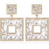 Canboer Rhinestone Square Statement Dangle Earrings Trendy Crystal Geometric Drop Earrings Hypoallergenic Jewelry for Women Party